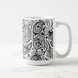 Black and WhiteFloral Paisley-design Kaffemugg
