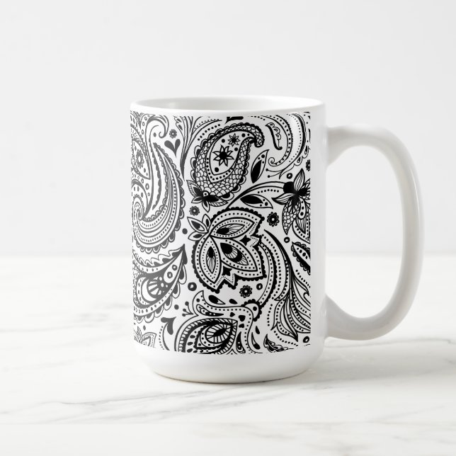Black and WhiteFloral Paisley-design Kaffemugg (Höger)
