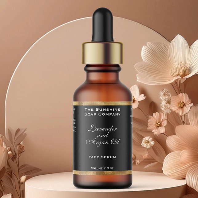 Black and Woven Gold Foil Cosmetics Dropper Flaska Adressetikett (Skapare uppladdad)