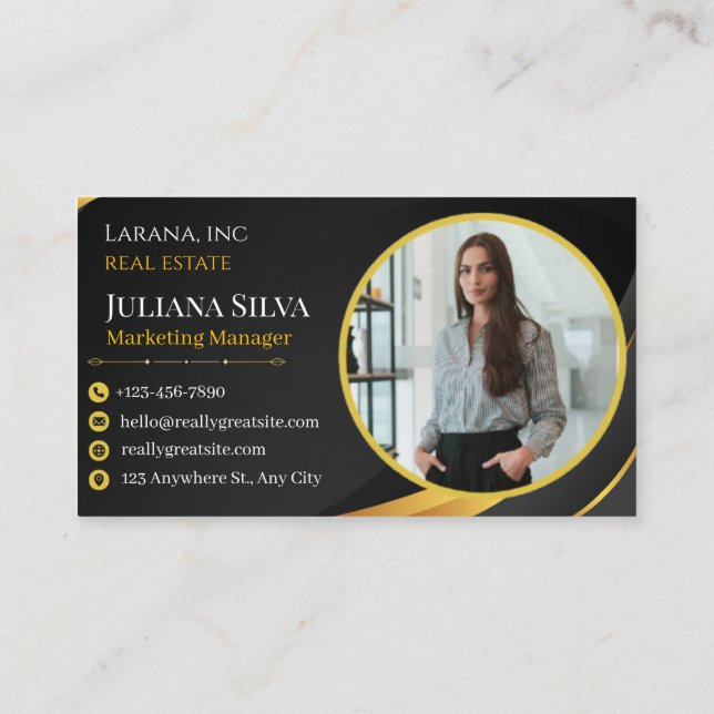 black and yellow modern manager business card visitkort (Baksida)