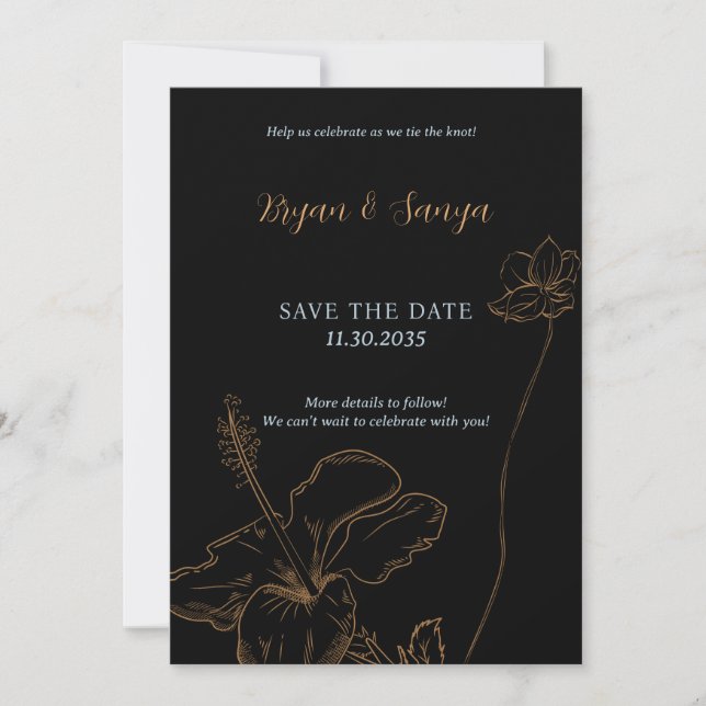 Black and Yellow Sketch Save the Date Invitation Inbjudningar (Framsida)
