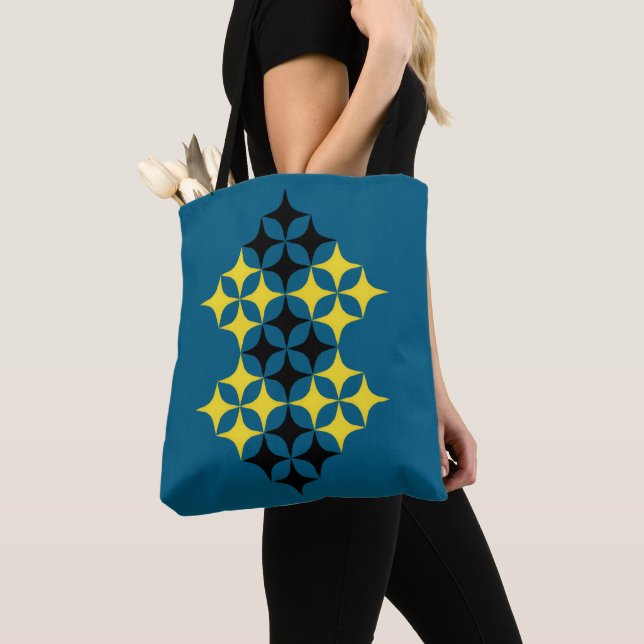 Black and Yellow Stars Tote Tygkasse (Närbild)