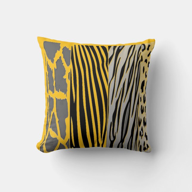 Black and Yellowi Prated Zebra Rand Pillow Kudde (Framsida)