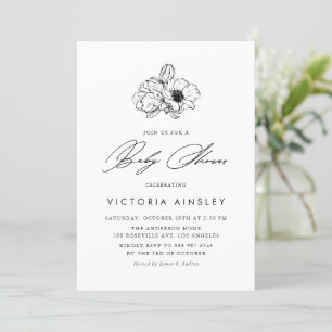 Black Anemone Modern Blommigt Baby Shower Inbjudningar