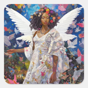 Black Angel Fantasy Art Fyrkantigt Klistermärke