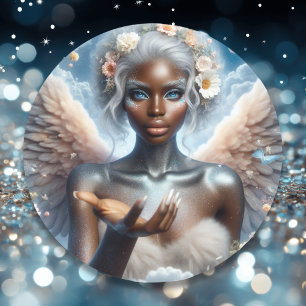 Black Angel med Blue Ögon Runt Klistermärke