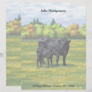 Black Angus Cow & Cute Calf i sommarpastor Lett Brevhuvud