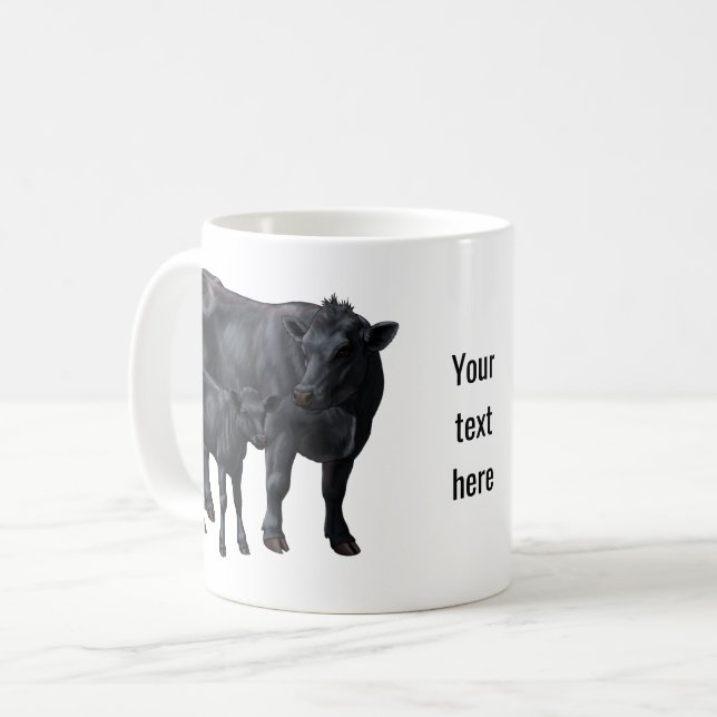 Black Angus Cow & Cute Calf Kaffemugg (Framsida vänster)