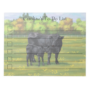 Black Angus Cow & Cute Calf på sommarbetesmark Anteckningsblock
