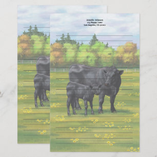 Black Angus Cow & Cute Calf på sommarbetesmark Brevpapper