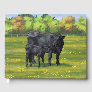 Black Angus Cow & Cute Calf på sommarbetesmark Gästböcker