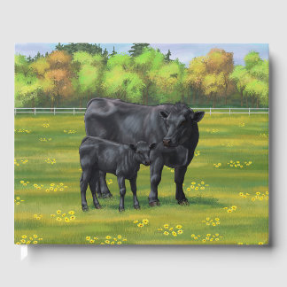 Black Angus Cow & Cute Calf på sommarbetesmark Gästböcker