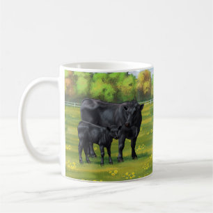 Black Angus Cow & Cute Calf på sommarbetesmark Kaffemugg
