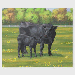 Black Angus Cow & Cute Calf på sommarbetesmark Presentpapper