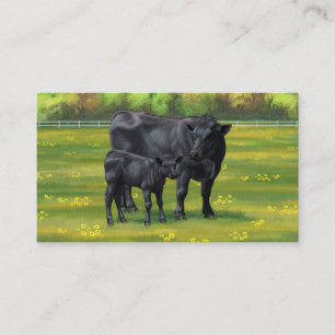 Black Angus Cow & Cute Calf på sommarbetesmark Visitkort