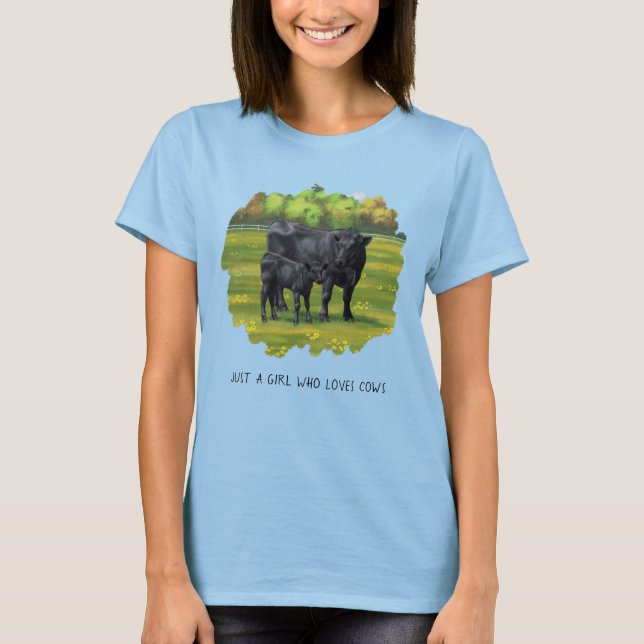 Black Angus Cow & Cute Calf T-Shirt (Framsida)
