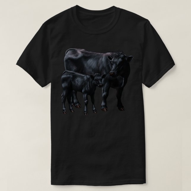 Black Angus Cow och Cute Calf 1 T Shirt (Design framsida)