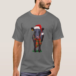Black Angus Cow Santa Hat-julen, Hej Thankm T Shirt