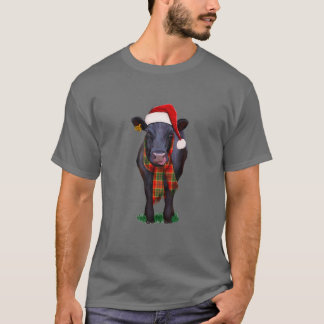 Black Angus Cow Santa Hat-julen, Hej Thankm T Shirt