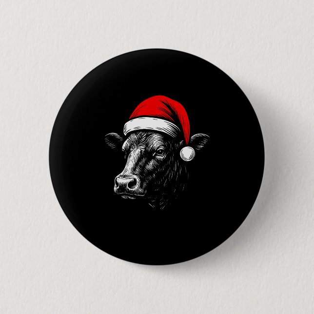 Black Angus Rancher Christmas Cow Santa Hat Farmer Knapp (Framsida)