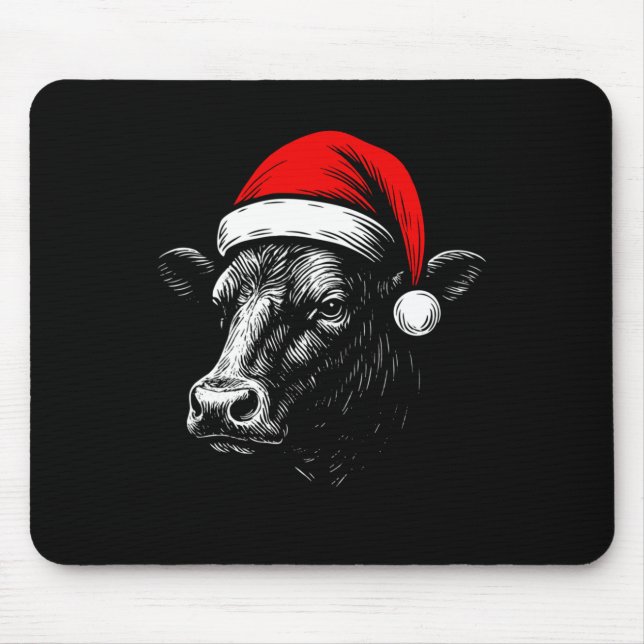 Black Angus Rancher Christmas Cow Santa Hat Farmer Musmatta (Framsidan)