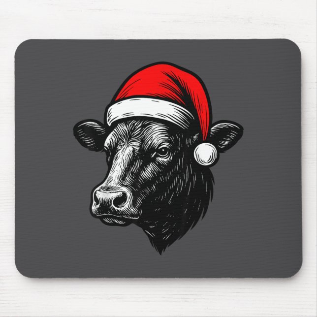 Black Angus Rancher Christmas Cow Santa Hat Farmer Musmatta (Framsidan)