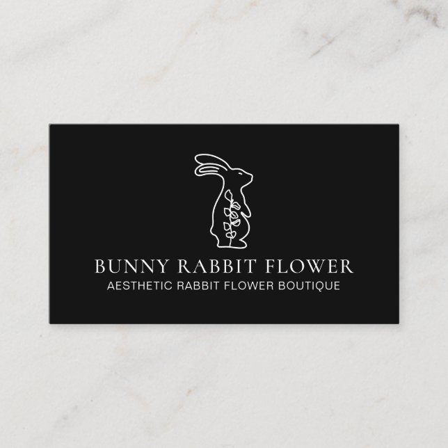 Black Animal Flower Rabbit Bunny Visitkort (Framsida)