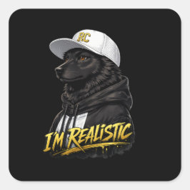 Black Anime Dog Streetwear Art | I'm Realistic Fyrkantigt Klistermärke