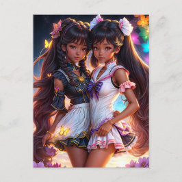Black Anime Girls Animecore Art Vykort