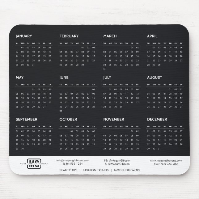 Black Anpassade 2024 Calendar Initialer Monogram Musmatta (Framsidan)
