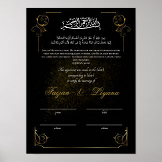 Black Anpassningsbar Nikkah Muslim Giftermål Certi Poster