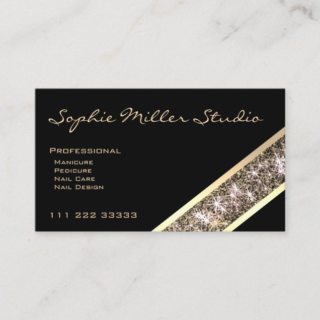 Black Anpassningsbar Photo eller Logotyp Guld Glit Visitkort (Framsida)