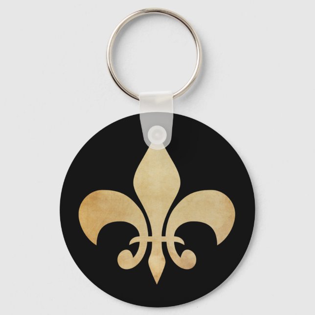 Black Antique Guld Fleur de Lis Nyckelring (Framsida)