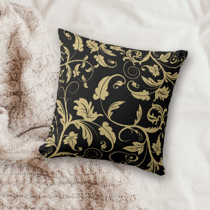 Black Antique Guld Retro Löv Swirl Kudde