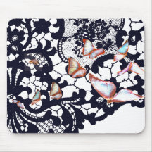 BLACK ANTIQUE SNÖRE MÖNSTER BUTTERFLY MOUSE PAD