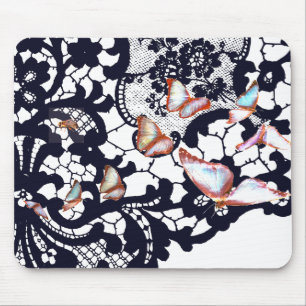 BLACK ANTIQUE SNÖRE MÖNSTER BUTTERFLY MOUSE PAD MUSMATTA