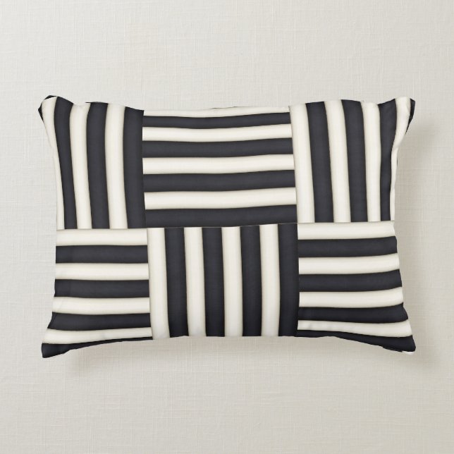 Black & Antique White Rand Patchwork Prydnadskudde (Framsidan)