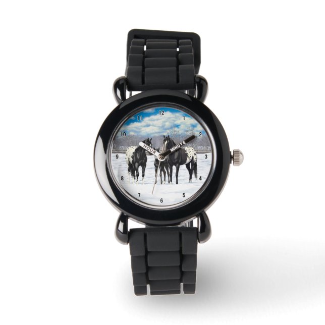 Black Appaloosa-hästar i Snö Armbandsur (Framsida)