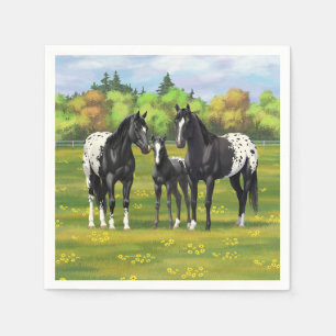 Black Appaloosa-hästar på sommarbetesgång Pappersservett