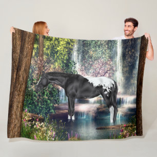 Black Appaloosa Horse Waterfall Background Fleecefilt