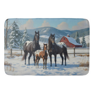 Black Appaloosa Horses on a Farm in Winter Badrumsmatta