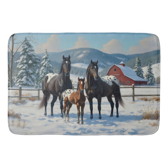 Black Appaloosa Horses on a Farm in Winter Badrumsmatta (Framsidan)