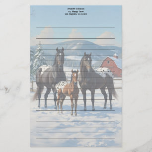Black Appaloosa Horses on a Farm in Winter Brevpapper