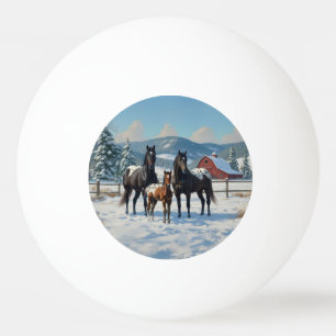 Black Appaloosa Horses on a Farm in Winter Pingisboll