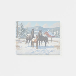 Black Appaloosa Horses on a Farm in Winter Post-it Block