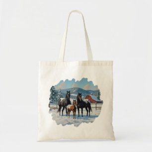 Black Appaloosa Horses on a Farm in Winter Tygkasse