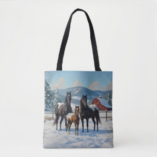 Black Appaloosa Horses on a Farm in Winter Tygkasse