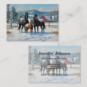 Black Appaloosa Horses on a Farm in Winter Visitkort