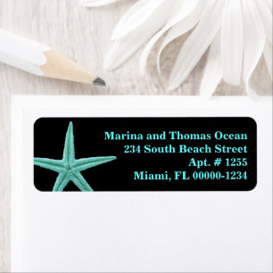 Black Aqua Blue Starfish Anpassningsbar Adressetik Returadress Etikett