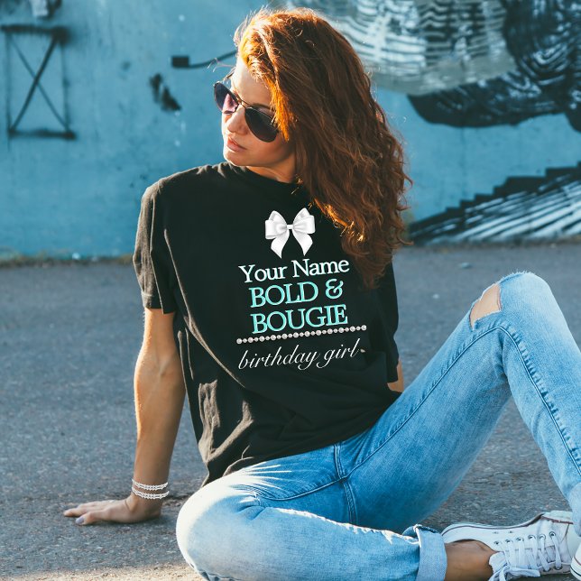 Black Aqua Tiffany Theme Elegant Birthday Girl T Shirt (Elegant Bougie Funny Birthday Shirt for Her Friend Girlfriend Wife Tiffany Theme Pearls Bow)